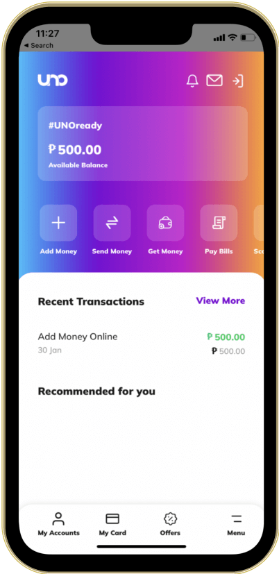 User chooses ‘Send Money’ inside the UNObank app